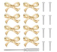 Gosknor Juego de 8 Pomos Grandes con Forma Lazo para Armarios, con Destornillador y Tornillos Tiradores Decorativos Vintage Dorados Forma Lazo para Cajones Armarios de Cocina Roperos y Cómodas