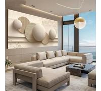 GOSRD Lienzo impreso en 2D, plano, moderno, minimalista, abstracto, beige, con esferas y círculos, suave horizontal (40 x 80 cm/marco interno).