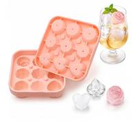 GothicBride Cubitera de silicona con embudo y tapa, cubitera con 9 compartimentos de cubitos de hielo de diamante de rosa, reutilizable y apto para lavavajillas, gran máquina de hielo