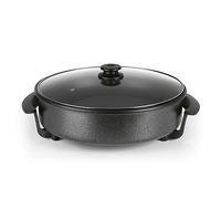 GOURMETmaxx Sartén eléctrica multifunción ⌀ 40cm | Con termostato, tapa de cristal y recubrimiento antiadherente | XXL - ideal como paellera, sartén para guisar y sartén wok | 1500W [acero inoxidable]