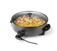 GOURMETmaxx Sartén eléctrica para pizza con termostato, tapa de cristal y revestimiento antiadherente, sartén multifunción con 42 cm de diámetro y 1500 W, ideal para fiestas