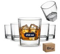 Gouveo Juego de 6 Vasos de Cristal de 250 ml - Vasos de Whisky y Coñac, Diseño Ligeramente Cuadrado - Set de Regalo para Hombres y Amantes de las Bebidas Finas