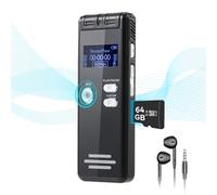 Grabadora digital activada por voz de 64 GB con reproducción, 3072 Kpbs HD Dual MIC, grabadora activada por voz con reducción de ruido para entrevistas/reuniones/clases, dispositivo de grabación de