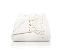 Gräfenstayn Premium Manta sofá con Flecos - 100% Algodón - 180 x 240 cm - Colcha de Verano con patrón de Espiga - Manta de algodón como Manta de Cama, Colcha para sofá (Crema)