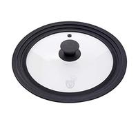 GRÄWE Tapa universal para sartenes y cacerolas, diámetro de 24-28 cm, tapa de cristal templado con borde de silicona, apta para lavavajillas, color negro