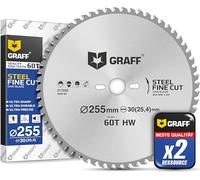 GRAFF Hoja de Sierra Circular 254(255) x 30mm - Disco para Metal Aluminio Acero Dulce Tubos - Repuesto para Sierra Ingletadora