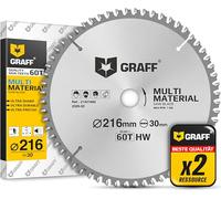 GRAFF Hoja de Sierra Circular para Madera Plástico Chapa Aluminio Laminado - Disco de Corte 216 x 30 mm compatible con Sierra Ingletadora Sierra de Recambio Sierra de mesa Sierra Circular a Batería