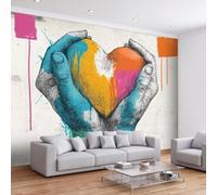 Graffiti Street Art - Papel pintado panorámico, 450 x 315 cm, diseño abstracto de color bloque, corazón mural de pared, papel pintado - Mural para salón dormitorio, sala de juegos, decoración