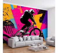 Graffiti Street Art - Papel pintado panorámico, 450 x 315 cm, geométrica abstracta color bloque, bicicleta deportiva, mural de pared, papel pintado, cuadros para sala de estar, dormitorio, sala de