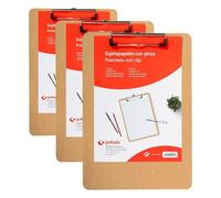Grafoplás 1550649. Portapapeles con Pinza, A4, Madera, Cantos Redondeados (Paquete de 3)