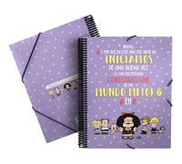 Grafoplás 39822459. Carpeta Fundas Espiral, A4, Tapas Polipropileno, 30 Fundas Transparentes, Cierre Gomas Elásticas, Incluye Sobre con Cierre Textil, Colección Mafalda, Esperanza