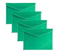 Grafoplas - 4 Carpetas Sobres con Ribete Tela, Tamaño Folio con Cierre Botón, Polipropileno, 33,5x24cm, Color Verde Traslúcido, Versatil para Documentos A4 y A4+, Perfecto como Portafolios en Oficina