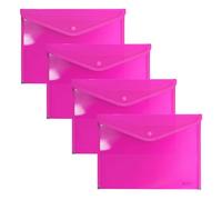 Grafoplas - 4 Carpetas Sobres Plastico Tamaño Folio con Cierre Botón, Ribete Tela, 33,5x24cm, Color Fucsia Traslúcido, Versatil para Documentos A4 y A4+, Perfecto como Portafolios en Oficina
