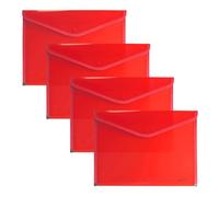 Grafoplas - 4 Carpetas Sobres Plastico Tamaño Folio con Cierre Botón, Ribete Tela, 33,5x24cm, Color Rojo Traslúcido, Versatil para Documentos A4 y A4+, Perfecto como Portafolios en Oficina