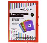 Grafoplás 4801851. Pack de 6 Carpetas con Gomas, Rojo, Tamaño Folio, Polipropileno, Serie Multiline