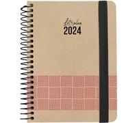Grafoplas | Agenda 2024 Anual A6 | 16, 5x10, 5cm | Español | Día Página | Concept Rosa | Nature | Tapa Dura | Cubierta Papel Kraft y Cartón Reciclado 100% | Cierre Elástico
