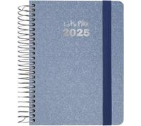 Grafoplas | Agenda 2025 Dia Por Pagina a6 | Modelo Metallic Color Azul | Español | Tapa Dura Forrada Tela Metalizada | Cierre Elástico | Incluye Pegatinas | Anual De Enero a Diciembre | FSC