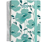 Grafoplas - Agenda 2026 Dia por Pagina, Design Poppy, 15x21cm, Español, Espiral, Tapa Dura, Acabado Soft, Cierre Elástico, Anual Enero a Diciembre, FSC, Incluye Pegatinas, Planning y Calendario 3 años