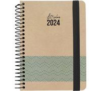 Grafoplas | Agenda Anual 2024 A6 | 16, 5x10, 5cm | Español | Día Página | Concept Azul | Nature | Tapa Dura | Cubierta Papel Kraft y Cartón Reciclado 100% | Cierre Elástico