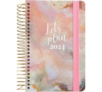 Grafoplas | Agenda Anual 2024 A6 | Diseño Silky | Español | Día Página | 10, 5x16, 5cm | Con Espiral | Tapa Dura Forrada en Tela Impresa| Cierre Elástico | Perfecta para Gestionar tu Tiempo