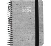 Grafoplas | Agenda Anual 2024 A6| Ecojeans Negro | Español | Día Página | 10, 5x16, 5cm | Con Espiral | Tapa Dura Forrada Denim Reciclado | Cierre Elástico | Perfecta para Planificar tu Año