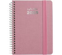 Grafoplas | Agenda Anual 2025 a6 | Modelo Fancy Color Rosa Pastel | Español | Tapa Dura Forrada Tela Metalizada | Cierre Elástico | Incluye Pegatinas | De Enero a Diciembre | FSC