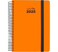 Grafoplas - Agenda Anual 2025 Neón, 15x21cm, Dia por Pagina, Naranja Fluor, Español, Tapa Dura Forrada Papel Acabado Brillo, Cierre Goma, Esquinas Redondeadas, Incluye Pegatinas