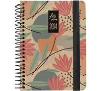 Grafoplas | Agenda Día Página 2024 A6 | 16, 5x10, 5cm | Español | Modelo Design Flores | Serie Nature | Tapa Dura | Cubierta Papel Kraft y Cartón Reciclado 100% | Cierre Elástico | Tapa Dura