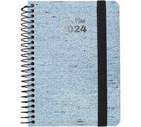 Grafoplas | Agenda Día Página 2024 A6 | Ecojeans Azul | Español | Espiral | 10, 5x16, 5cm | Tapa Dura Forrada Denim Reciclado | Cierre Elástico | Perfecta para Planificar tu Año