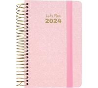 Grafoplas | Agenda Día Página 2024 A6 | Español | 10, 5x16, 5cm | Español | Tapa Dura | Cubierta Tela Metalizada | Cierre Elástico | Rosa Pastel | Serie Metallic
