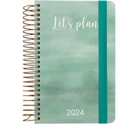 Grafoplas | Agenda Día Página 2024 A6 | Español | Diseño Calm | 10, 5x16, 5cm | Con Espiral | Tapa Dura Forrada en Tela Impresa| Cierre Elástico | Perfecta para Gestionar tu Tiempo