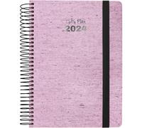 Grafoplas | Agenda Espiral 2024 | Ecojeans Rosa | 15x21cm | Español | Día Página | Espiral | Tapa Dura Forrada Denim Reciclado | Cierre Elástico | Perfecta para Planificar tu
