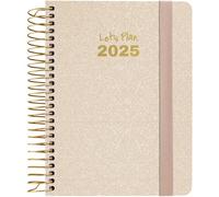 Grafoplas | Agenda Semana Vista 2025 a6 | Color Arena | Modelo Metallic | Español | Espiral | Tapa Dura Forrada Tela Metalizada | Cierre Elástico | De Enero a Diciembre | Incluye Pegatinas | FSC