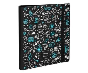 Grafoplas - Archivador 4 Anillas A4 con Recambio, Separadores, Planner, Pegatinas y Sobre, Color Negro, Carpebook Polyfoam Unequal Pop Up Design, Resistente y Ultraligero, Apertura 360