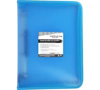 Grafoplas Archivador Anillas con Cremallera A4+, Azul Claro, Multiline, 4 Anillas Mixtas 25mm, Cubierta Polipropileno Rayado Vertical, Capacidad Extra para Hojas de Papel Formato Folio