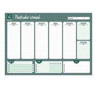 Grafoplas - Bloc Planificador Semanal A3 Español, Sobremesa, Con 192 Pegatinas, 60 Hojas de Papel 120 gramos, Certificado FSC, 42x29,7cm, Impreso en 2 Tintas Tonos Verdes