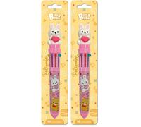 Grafoplas - Boli Colores 10 en 1 Bits&Bobs Rabbit, Tinta Aceite Multicolor, Cierre Retráctil con Decoración de Conejo, Bolígrafo Escolar Ideal para Escribir y Decorar (Paquete de 2)