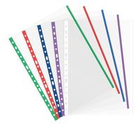 Grafoplas - Bolsa 25 Fundas Multitaladro, Borde Colores Surtidos, Tamaño Folio, Acabado Cristal, Lomo Reforzado, Polipropileno Extra, Perfecto Material Oficina y Escolar para Archivador Anillas