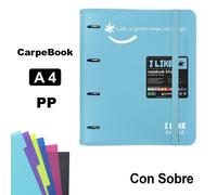 GRAFOPLAS CARPEBOOK 4 ANILLAS 35 MM PP A4 LIKE2 AZUL CIELO CAJA:2 unidades LIKE2 4x28x32 Cms.