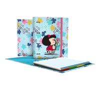 Grafoplas - Carpeta 4 Anillas con Recambio a4, Mafalda Lively, Incluye 100 Hojas Cuadriculadas 5x5, Separadores y Sobre con Cierre, Lomo Curvo Ergonómico, Carpebook, Perfecto Material Escolar