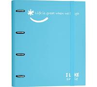 Grafoplas - Carpeta 4 Anillas Troqueladas con Recambio, A4, Azul Cielo, Cartón Forrado Papel FSC, Incluye Separadores, Carpebook Like Smile
