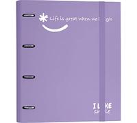 Grafoplas - Carpeta 4 Anillas Troqueladas con Recambio, A4, Lavanda, Cartón Forrado Papel FSC, Incluye Separadores, Carpebook Like Smile