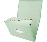 Grafoplas - Carpeta Acordeón Fuelle, Tamaño Folio, Color Verde Claro, 13 Posiciones, Poli Semirrígido Opaco, Incluye Etiqueta para Visores, Perfecto Clasificador Documentos Escolares y Oficina