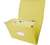Grafoplas - Carpeta Clasificadora Fuelle, Tamaño Folio, Color Amarillo, 13 Posiciones, Poli Semirrígido Opaco, Incluye Etiqueta para Visores, Perfecto Archivador Documentos Escolares y Oficina