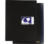 Grafoplas - Carpeta con 50 Fundas Transparentes y Doble Espiral Oculta, Flexiblock, Tapas Rígidas, Negro, Tarjetero en portada
