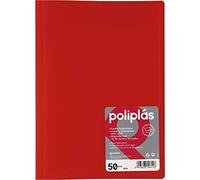 Grafoplás Carpeta con Fundas | 50 Fundas Transparentes | Tapas Semi-Rígidas de Polipropileno Translúcido | Ideal para Documentos Din A4 | Disponible en Color Rojo | Modelo Poliplás Translúcido