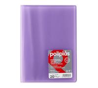 Grafoplas - Carpeta con Fundas Plastico, 20 Fundas Transparentes, Tamaño Folio Lavanda Soft, Serie Poliplas Translucido, Fabricados en España, Gran Capacidad de Almacenaje