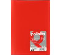 Grafoplas - Carpeta con Fundas Plastico, 20 Fundas Transparentes, Tamaño Folio Rojo, Serie Poliplas Opaco, Fabricados en España, Tapas Flexibles, Gran Capacidad de Almacenaje