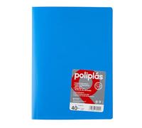 Grafoplas - Carpeta con Fundas Plastico, 40 Fundas Transparentes, Tamaño Din A4 Azul Cielo, Serie Poliplas Opaco, Fabricados en España, Tapas Flexibles, Gran Capacidad de Almacenaje