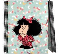 Grafoplas - Carpeta de Fundas Maxiplás, Diseño Mafalda Pijama, 30 Forros de Polipropileno, Tamaño A4, Tapas Flexibles Resistentes al Agua, Cierre Gomas Elásticas, Material Escolar con Espiral PVC